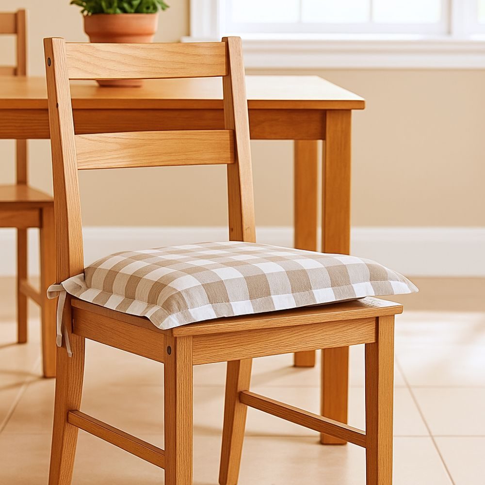 Beige Checked Seat Cushion